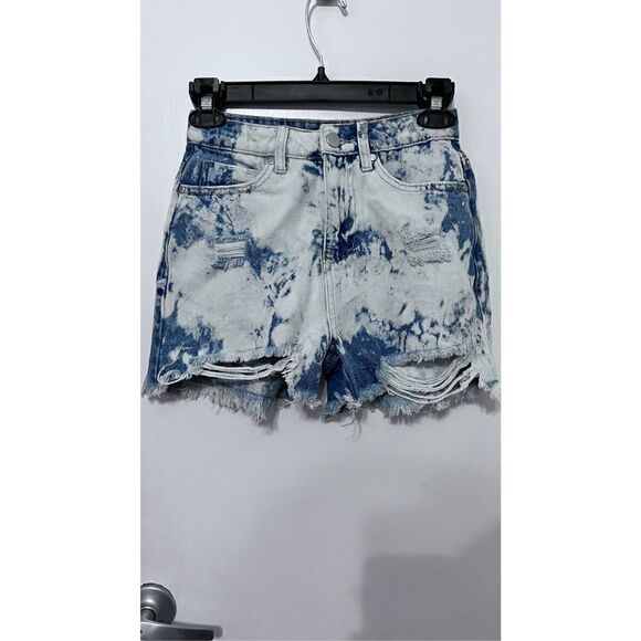 BP BLEACHED WASHED HIGH WAISTED DENIM JEAN SHORTS WOMENS SIZE 24 - Picture 3 of 14